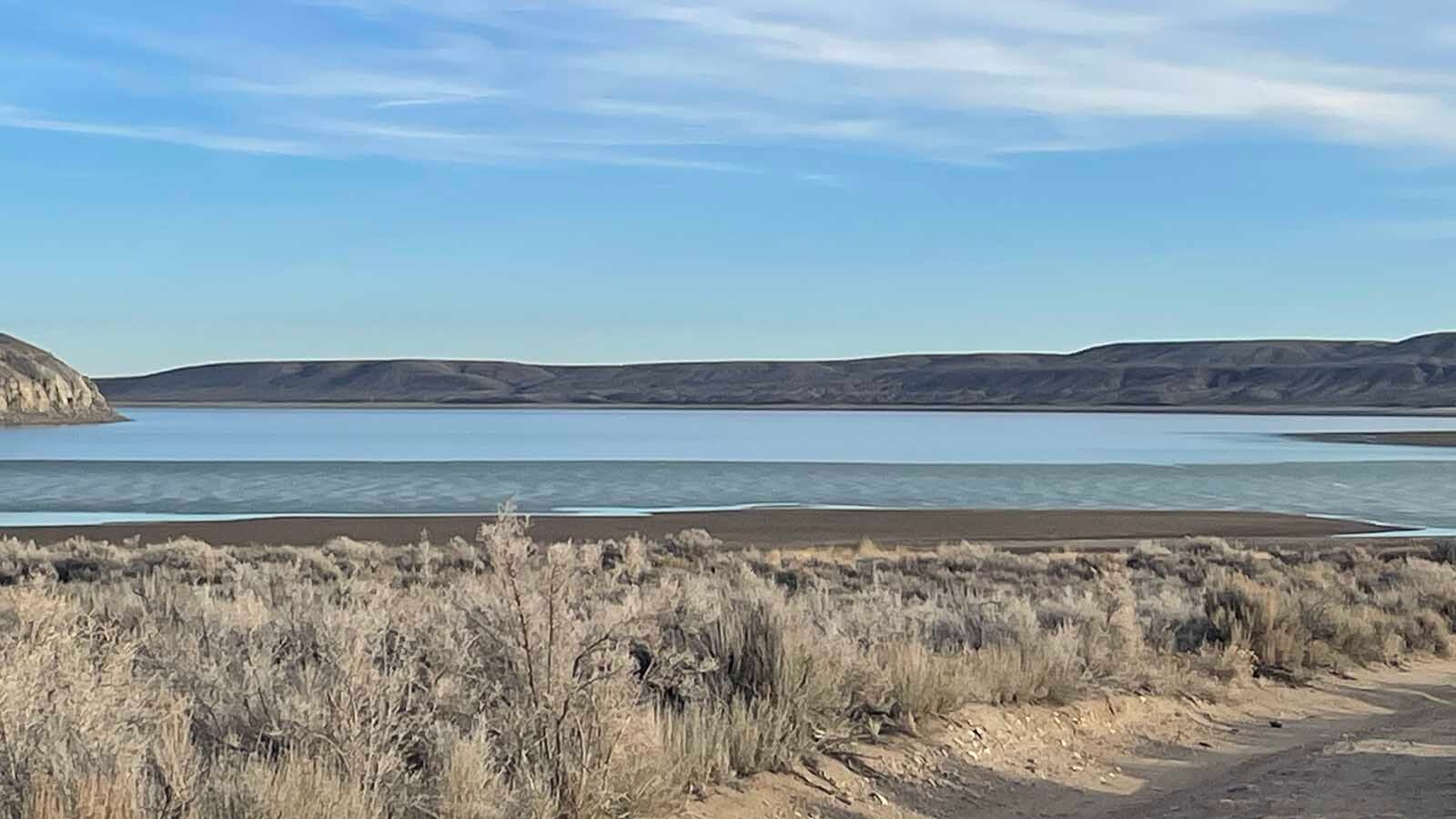 Fontenelle Reservoir in Lincoln County was one of the last best places for ice fishing during this unusually warm winter. It was mostly clear of ice this week.