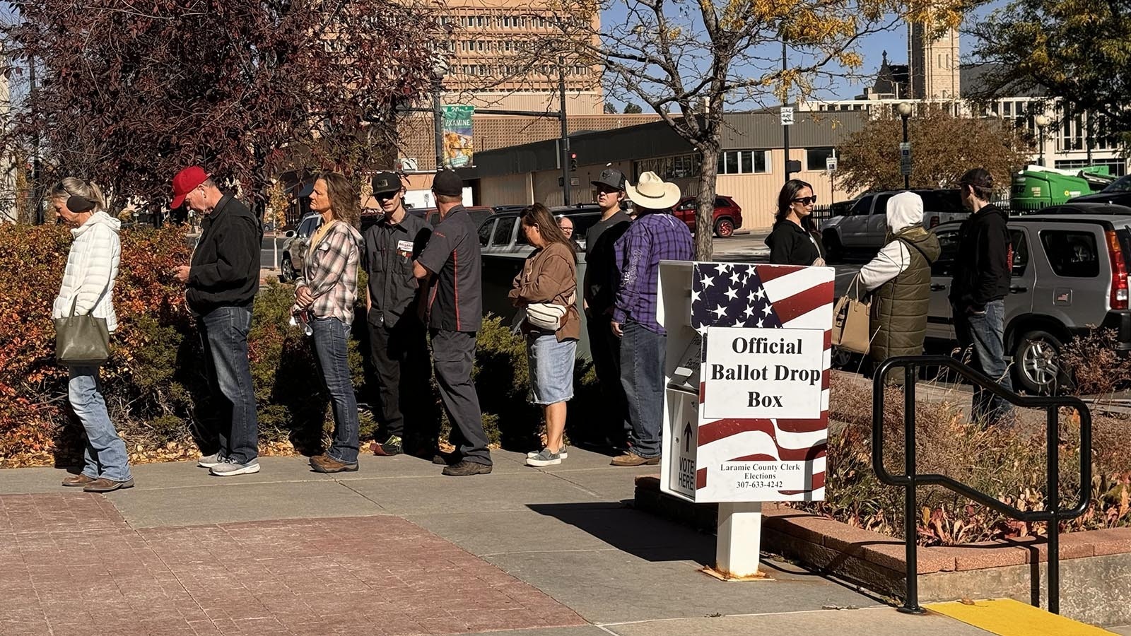 A ballot drop box outside the Laramie County Clerk's Office in Cheyenne.