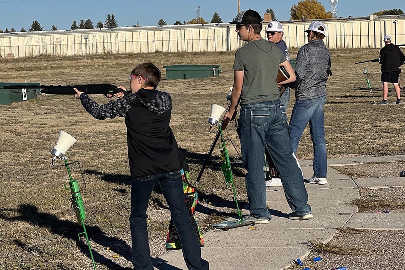 The Cheyenne East High School clay target team practices at a local range.