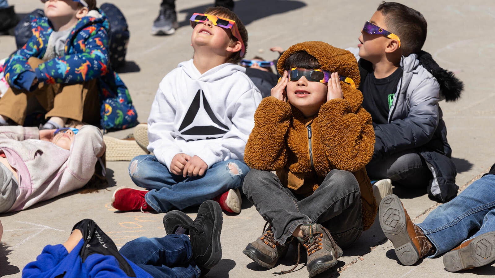 Atlas Allen, Kindergartner at Arp Elementary views the eclipse in Cheyenne, Wyoming, on April 8, 2024.