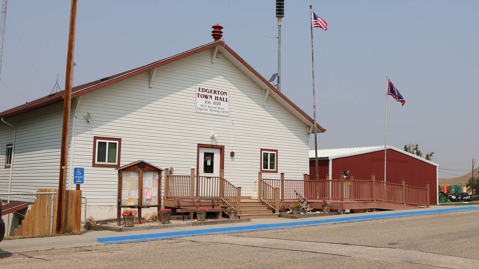 The town hall in Edgerton is one of the few places open on a weekday basis.