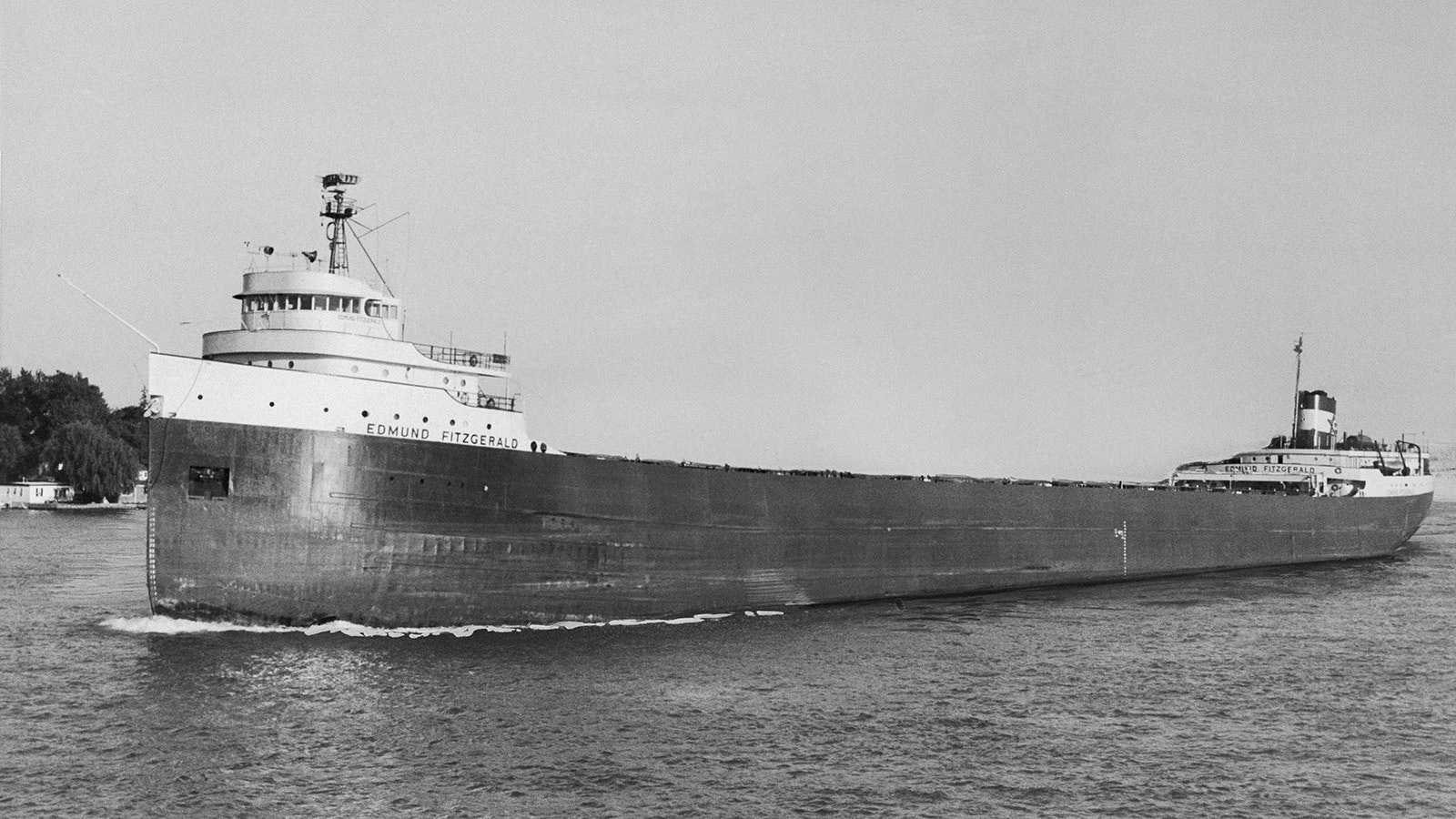 View of the 729-foot ore boat SS Edmund Fitzgerald, Sault Sainte Marie, Michigan, 1972. The ship sank, losing all hands, over the night of November 10, 1975.