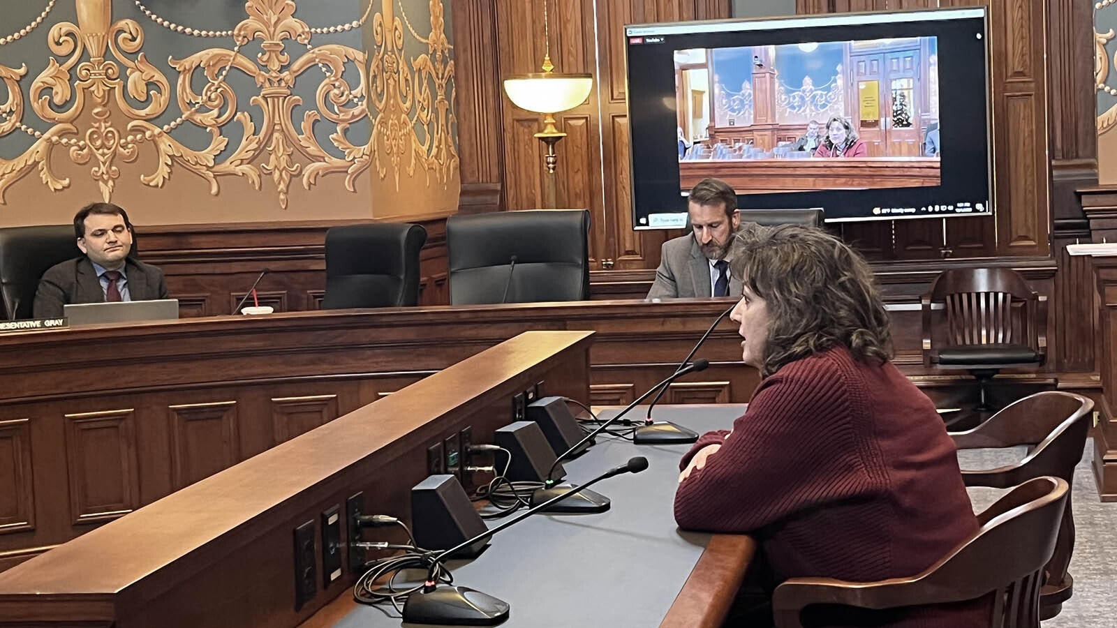 Edwina Leman testifies for the Wyoming Legislature's Management Council in December 2022.