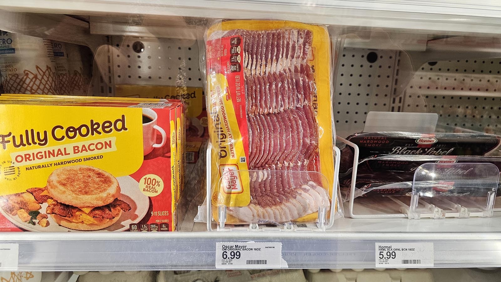 A package of bacon is now cheaper than a carton of 18 eggs, at $6.99 at Target in Cheyenne.