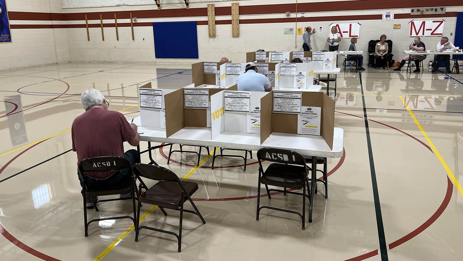 Laramie, Wyoming, voters fallout their ballots at Laramie High School in Election Day in 2022.