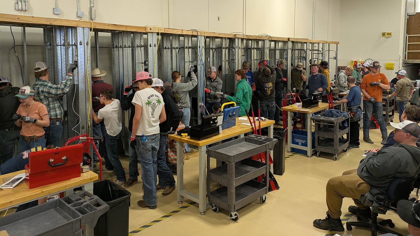 Surging demand for electricians is filling up programs to train them, like this one at the Business, Agriculture and Tech Department of Laramie County Community College.