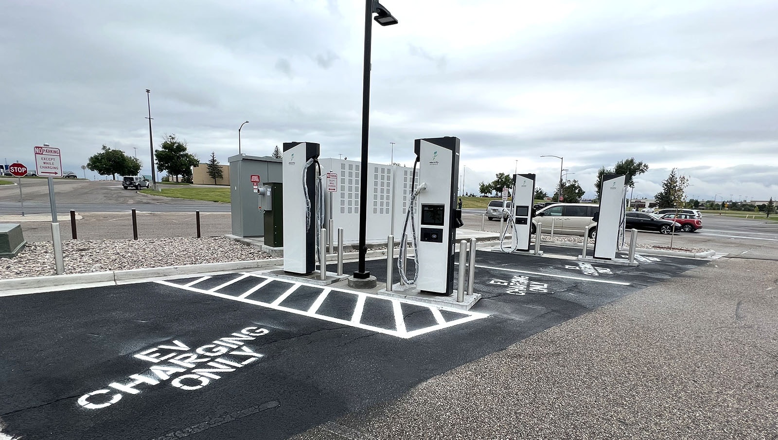 A new Electrify America charging station in the parking lot of the Target store in Cheyenne.