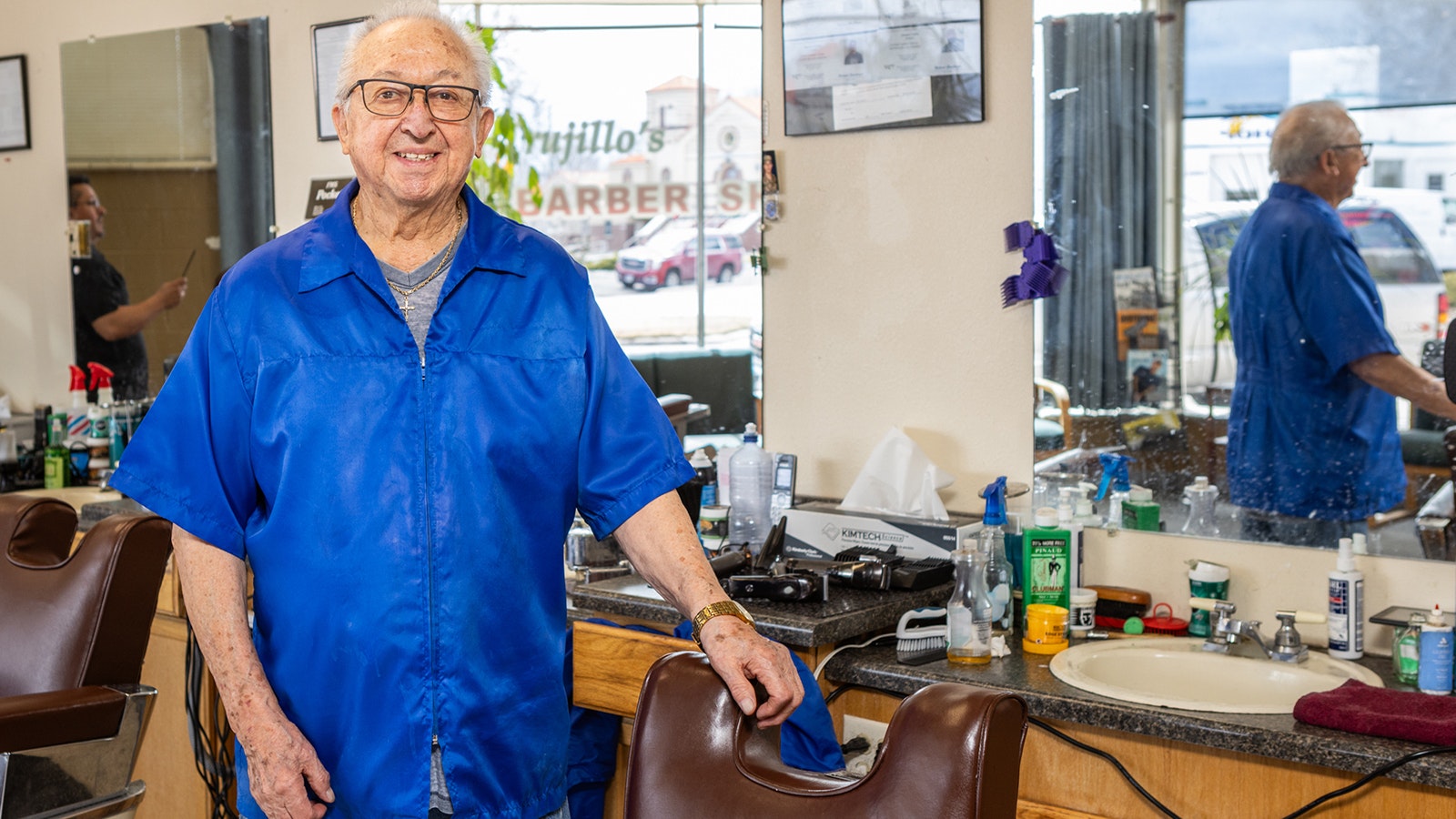 Eli Trujillo, 86, has been cutting hair in Cheyenne for 58 years and still comes to work at the family barbershop five days a week.