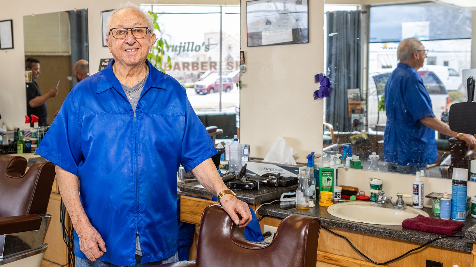 Eli Trujillo, 86, has been cutting hair in Cheyenne for 58 years and still comes to work at the family barbershop five days a week.