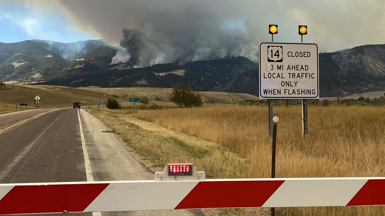 Highway 14 south of Dayton, Wyoming, remains closed because of the Elk Fire.