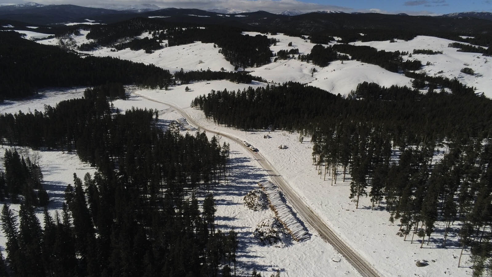 A view from a drone shows the work crews have done to make Red Grade Road a break in case of wildfire. When the Elk Fire was quickly advancing south along the east face of the Bighorns, the road was improved to make it a stopping point. It never got there, but came close.