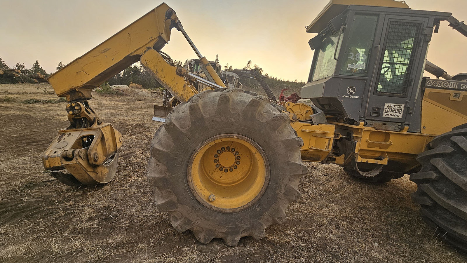 This particular piece of equipment is used to drag downed trees a safe distance from the containment area.