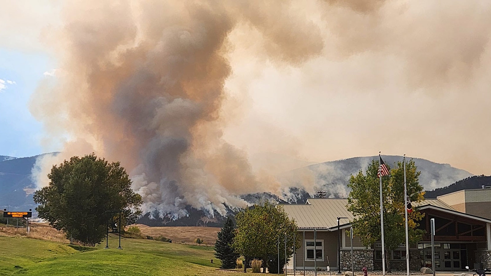 The Elk Fire burns close to the town of Dayton, Wyoming.