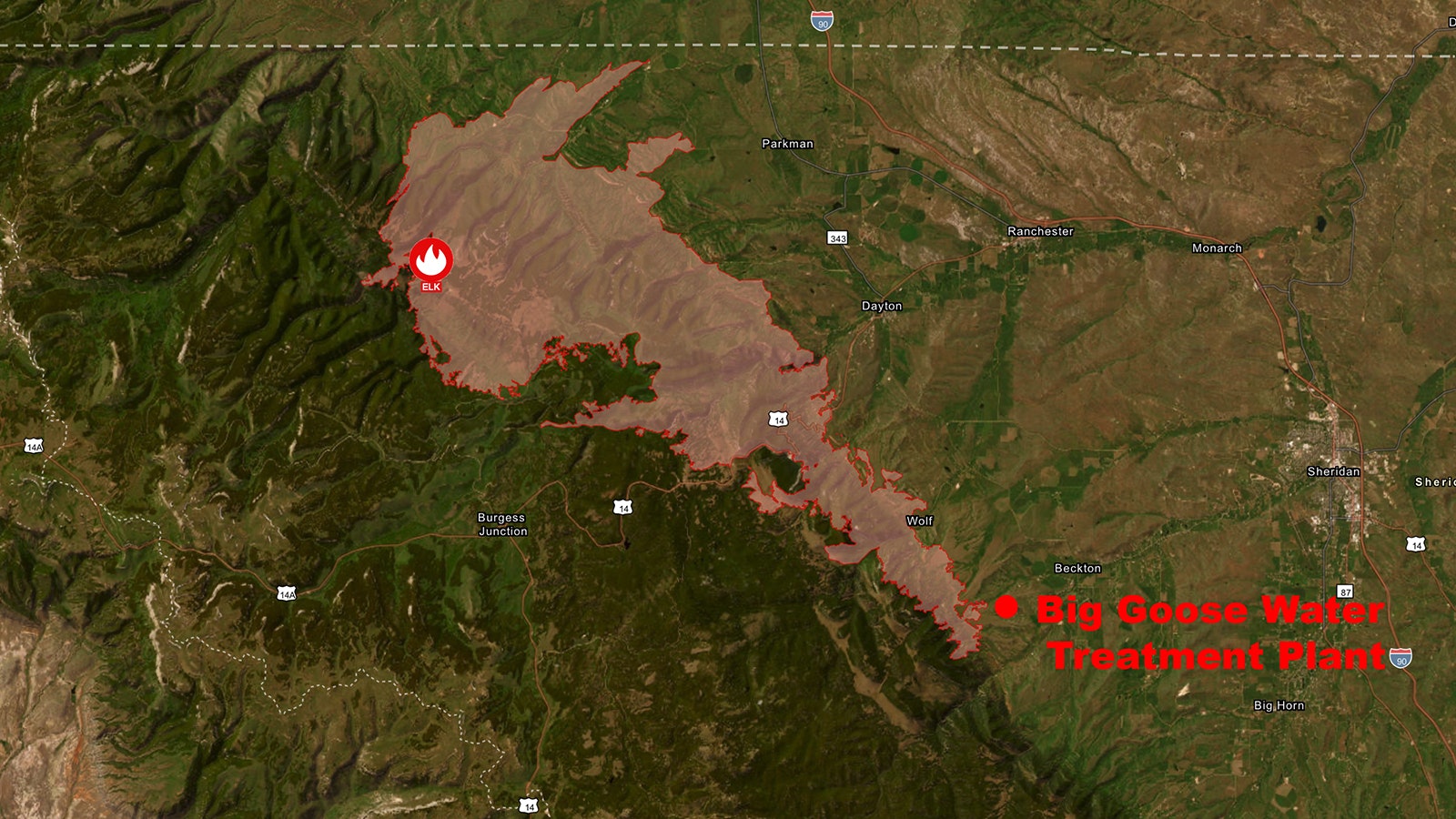 The Elk Fire burning in northern Wyoming has been most active pushing southwest. A main priority is protecting the Big Goose Water Treatment Plant, which serves the city of Sheridan.