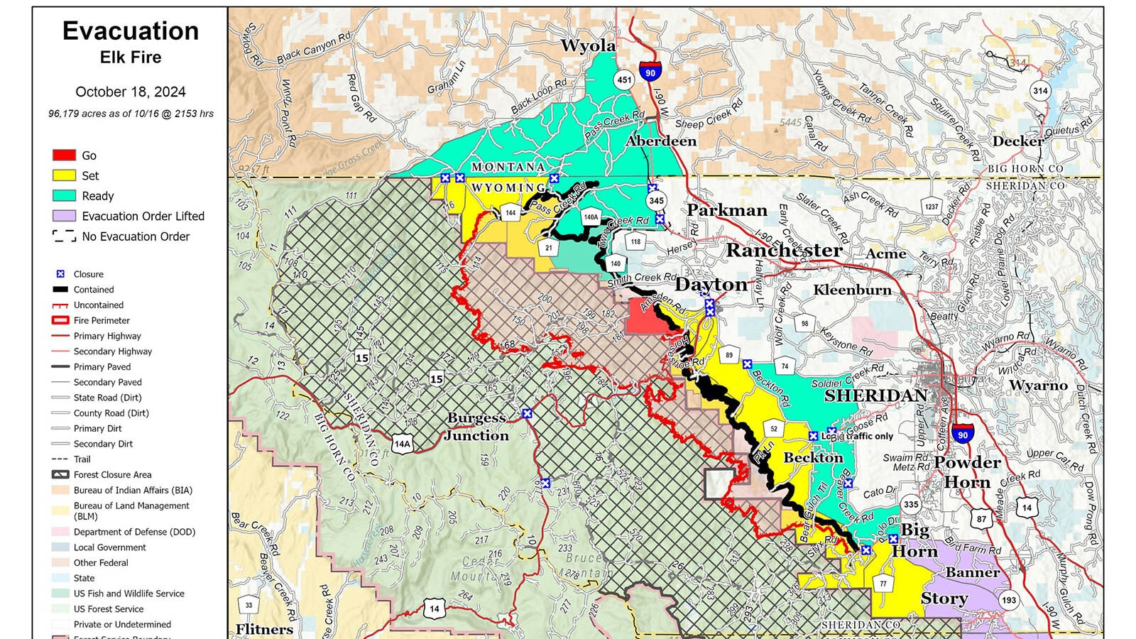 Elk Fire evacuaion map as of Saturday, Oct. 19, 2024.