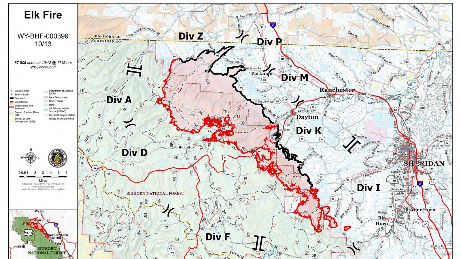 The Elk Fire as of Sunday morning, Oct. 13, 2024.