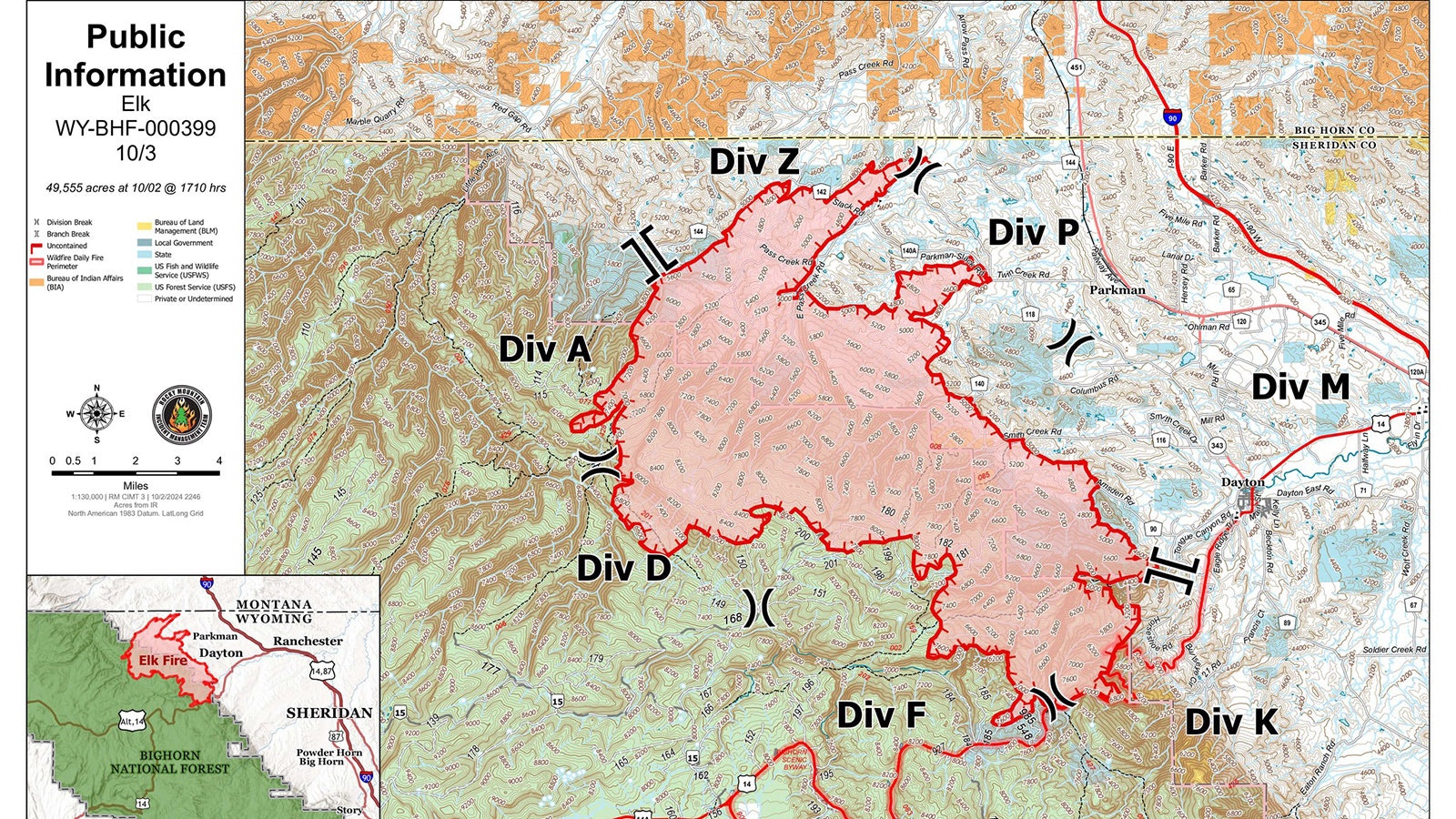 The Elk Fire as of Thursday morning.