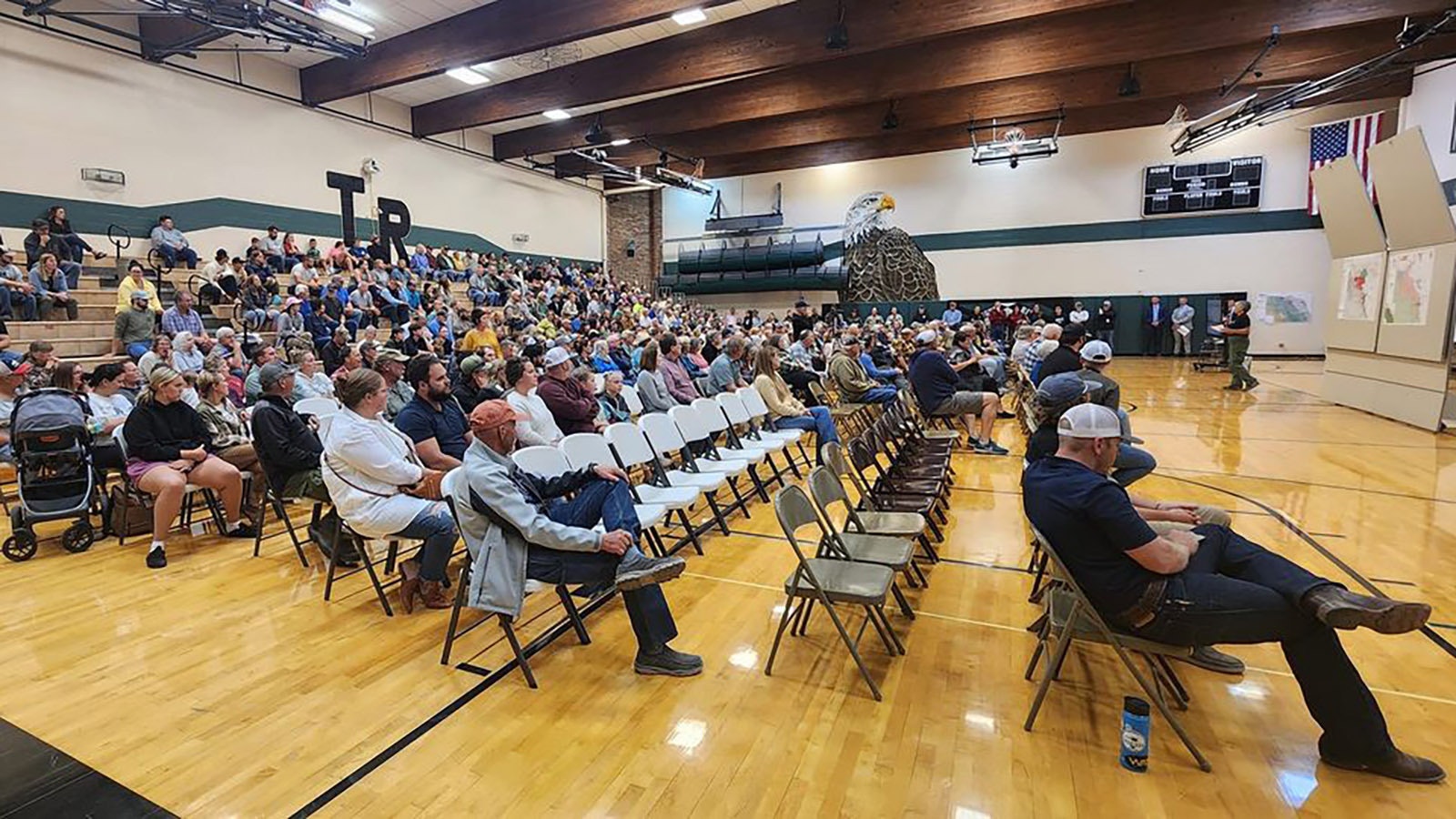 About 800 people attended a meeting on the Elk Fire at Tongue River Middle School in Ranchester on Wednesday night.