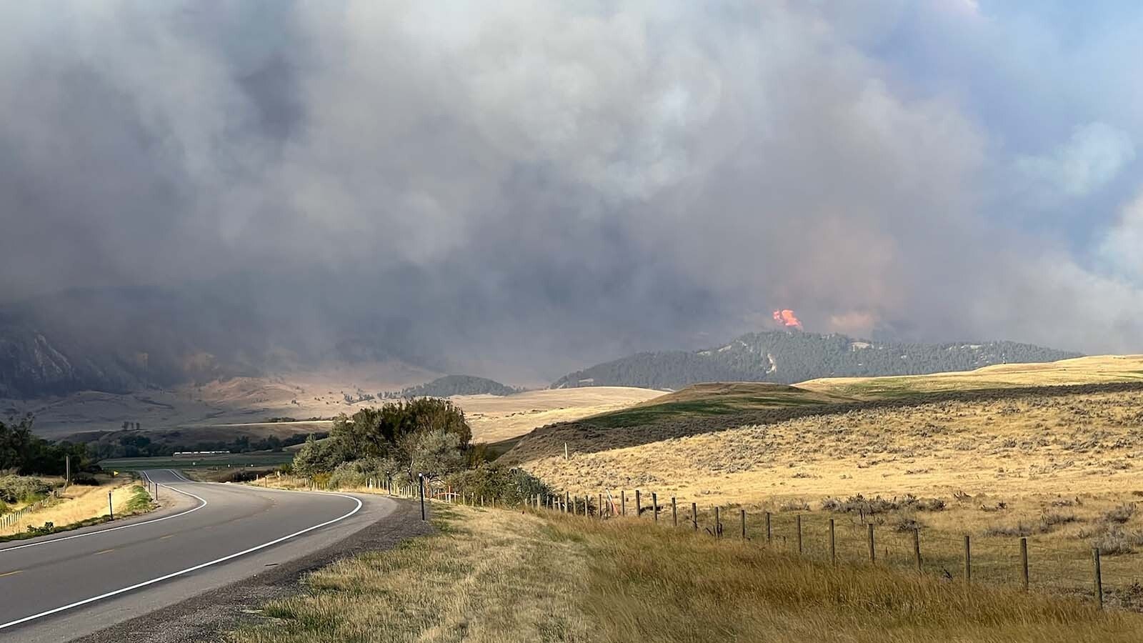 Kimbal Loe of Sheridan shares this photo of the Elk Fire taken on the highway between Ranchester an Dayton, Wyoming.