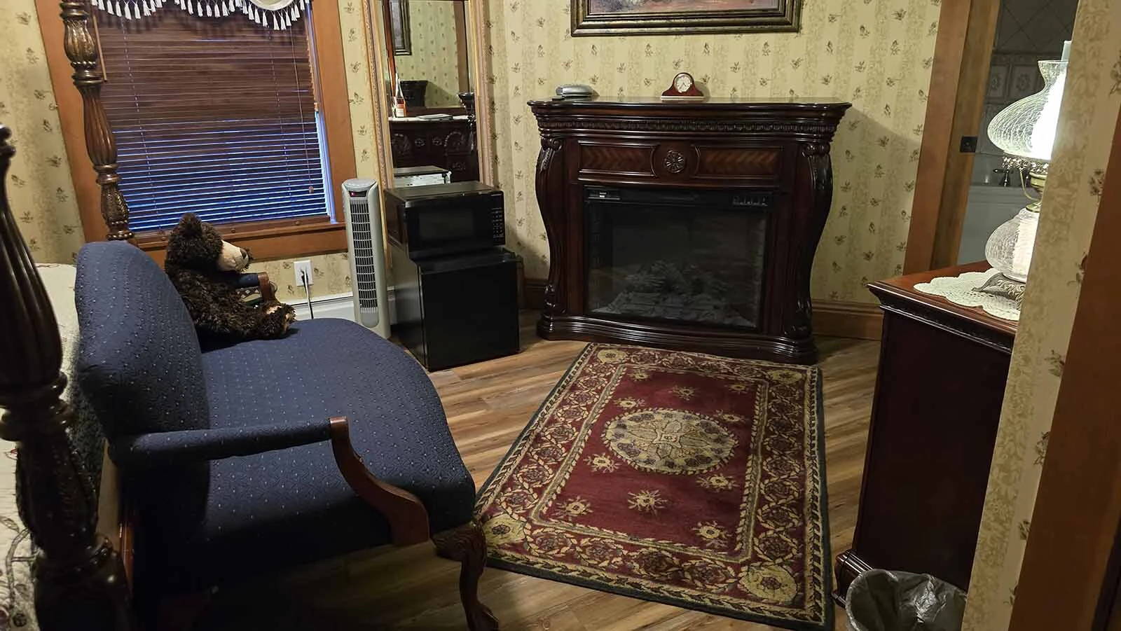 The John Evans suite at Elk Mountain Hotel is one of the rooms with a fireplace.