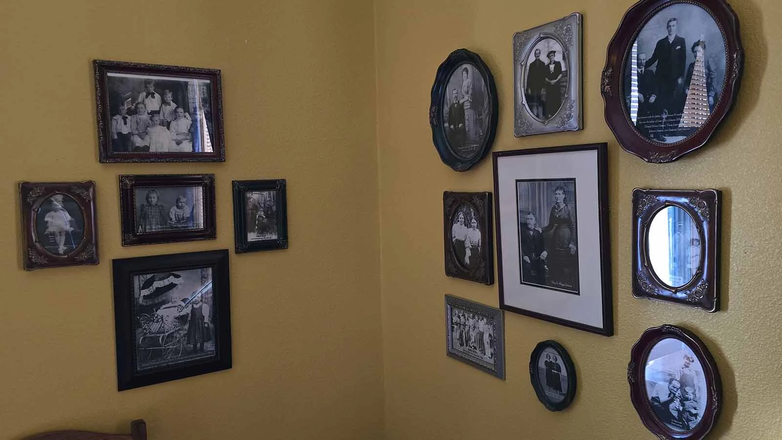 Historic photos decorate the wall at Elk Mountain Hotel.
