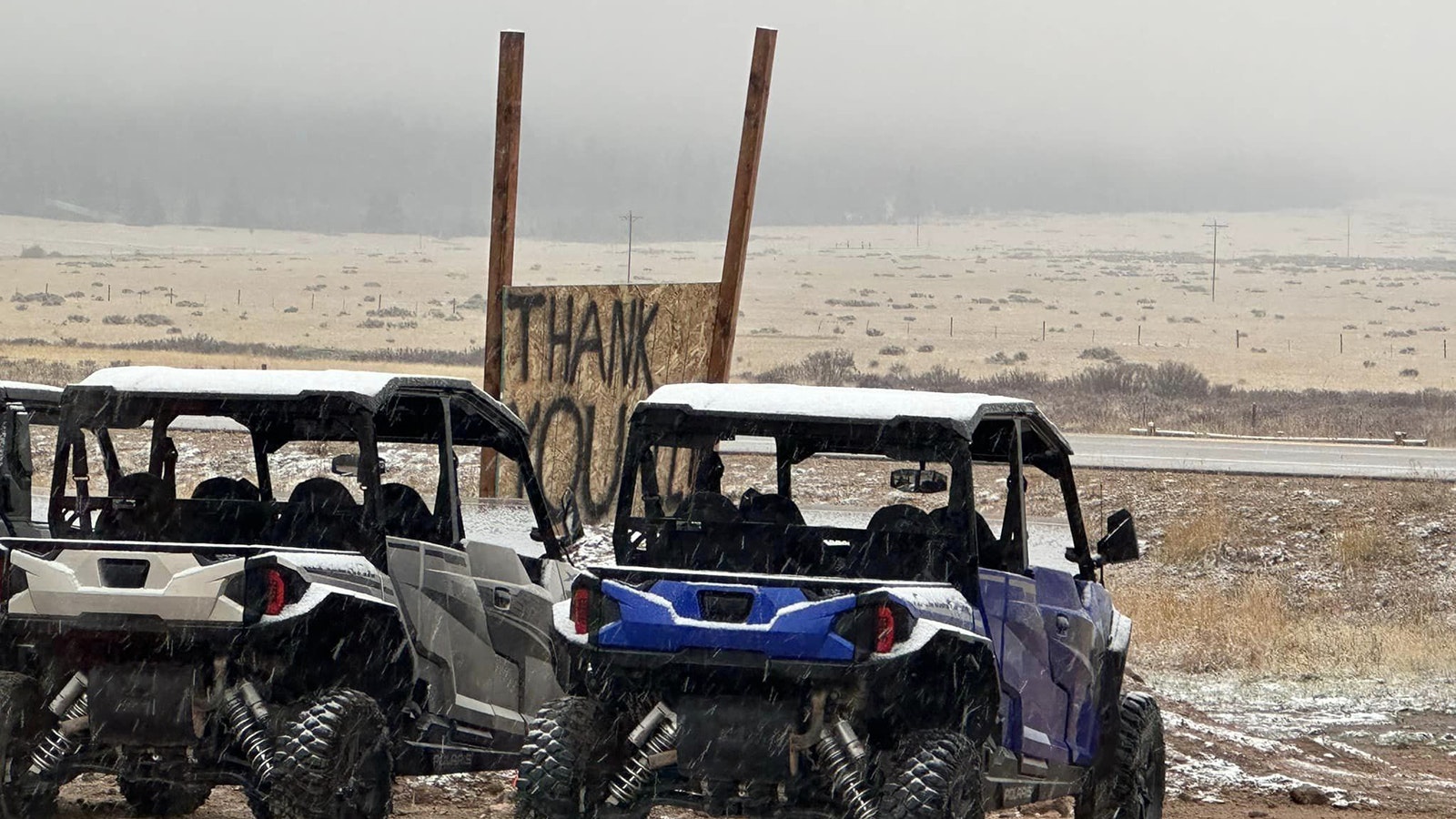 At the Elk View Inn near Burgess Junction and the southwestern border of the Elk Fire was excited Thrusday to post snow falling at the lodge.