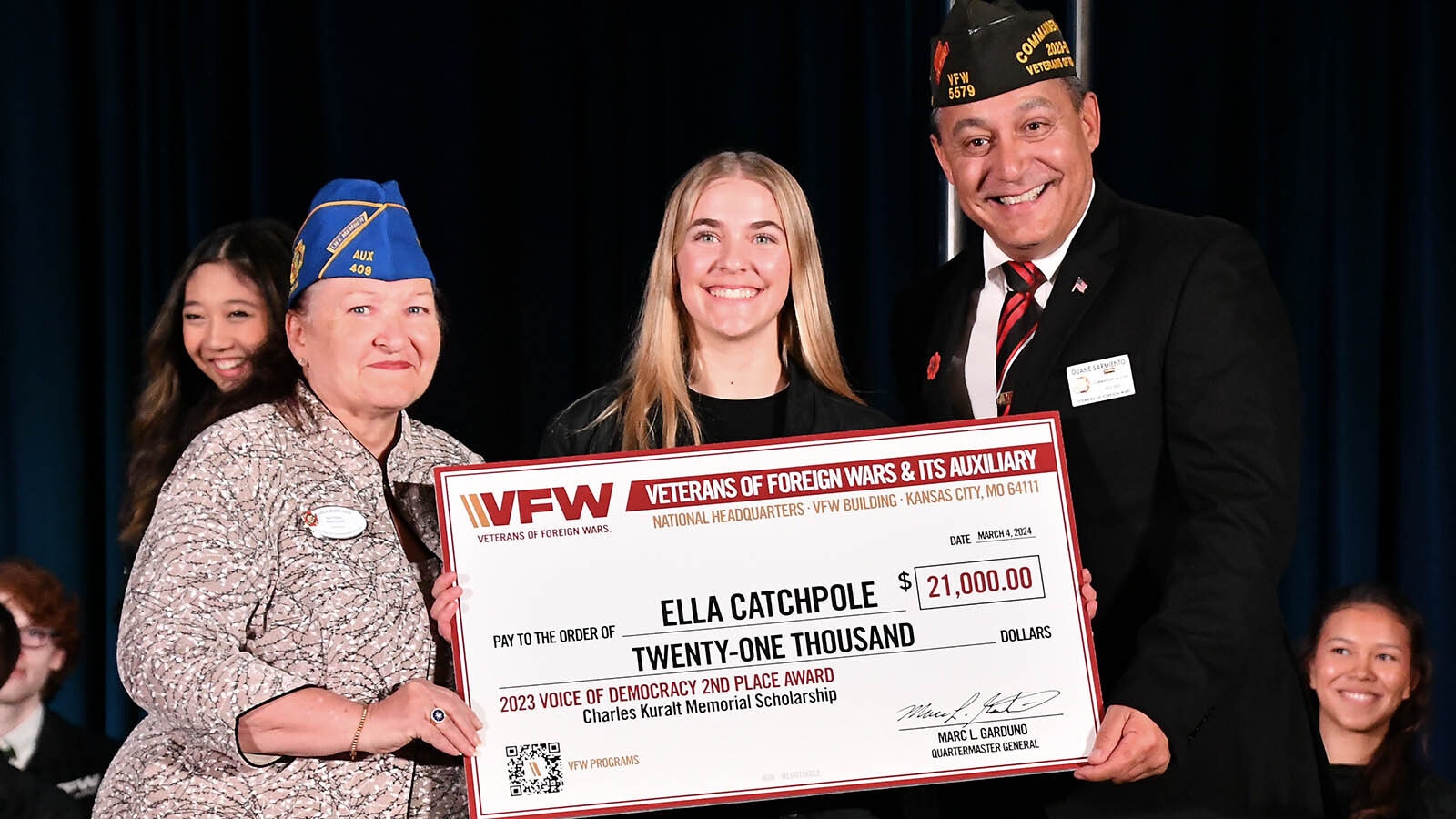 Casper high school senior Ella Catchpole recently took home a $21,000 VFW scholarship as the second-place winner nationally in the VFW's Voice of Democracy essay contest.