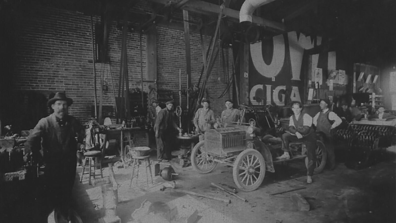Interior of the machine shop at Lovejoy Novelty Works in 1908.