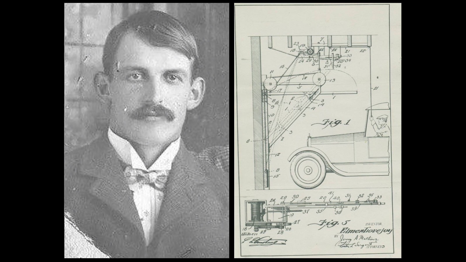 Elmer Lovejoy and the patent for his garage door opener.