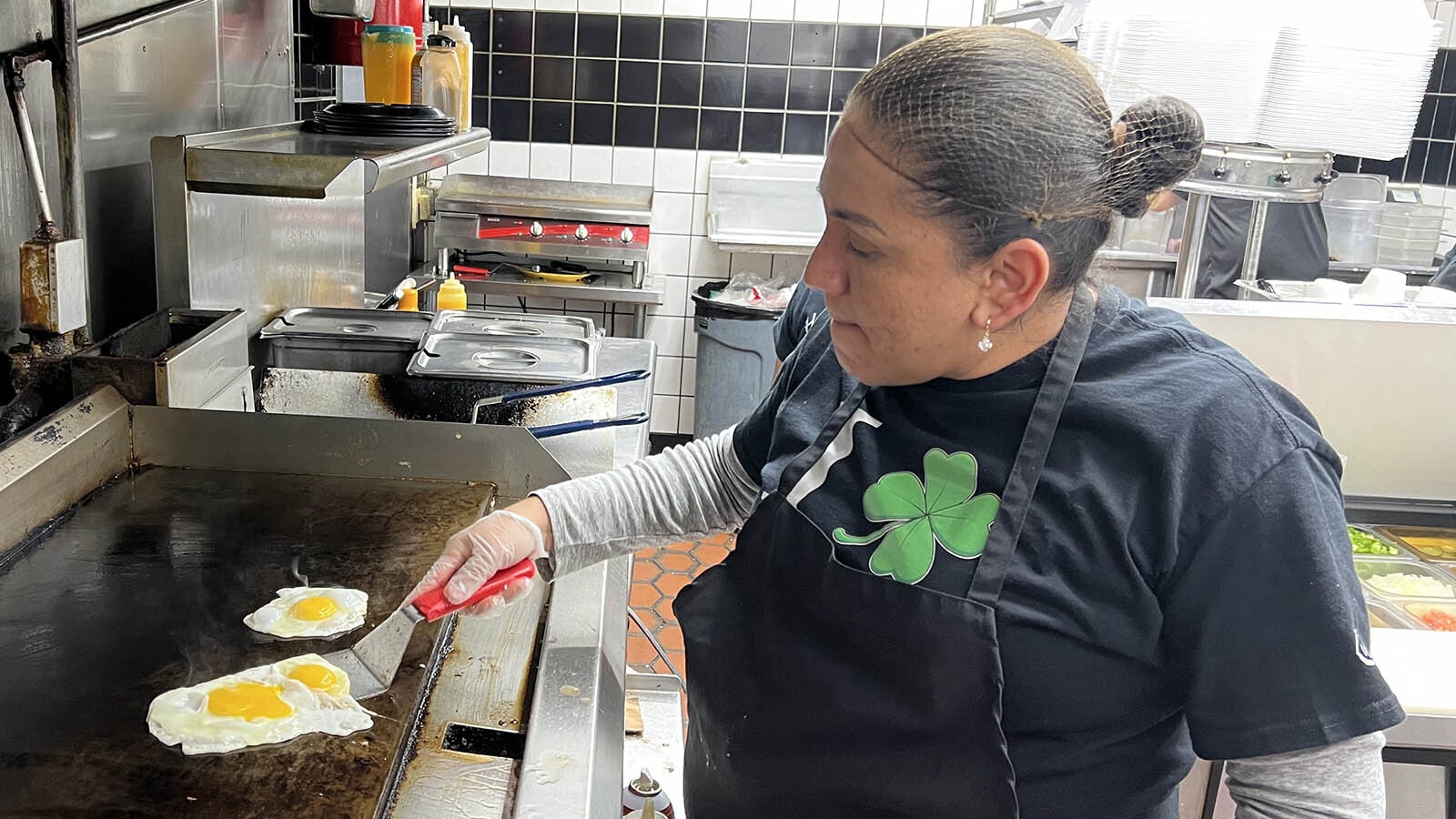 Famous for its Elvis theme and huge breakfasts, the R&B Breakfast Club on Lincolnway in Cheyenne is a favorite local spot. And Veronica Cervantes is a true pro with the eggs.