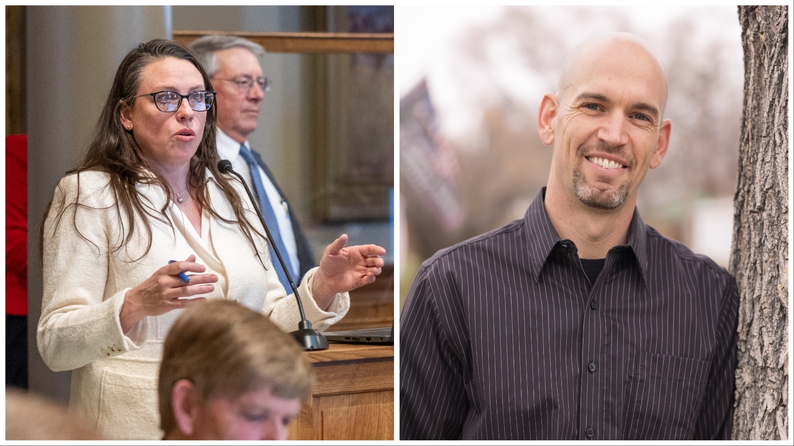 State Rep. Ember Oakley, left, and Joel Guggenmos.