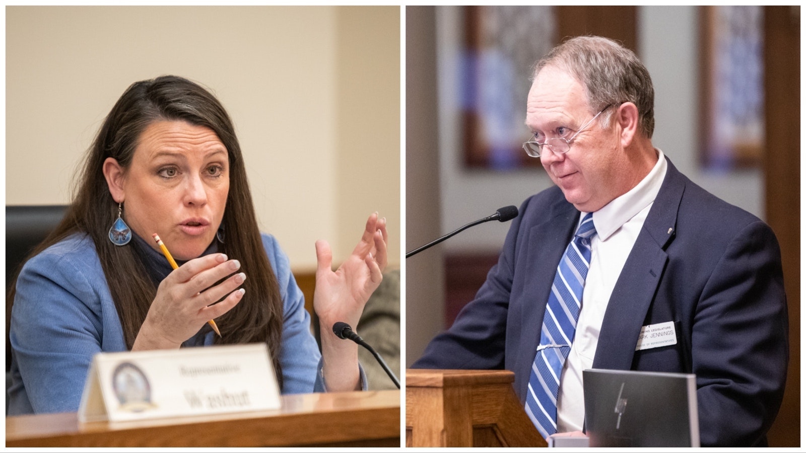 State Reps. Ember Oakley and Mark Jennings are both members of the Legislature's Joint Judiciary Committee, which discussed cybercrimes against children in Wyoming on Monday.