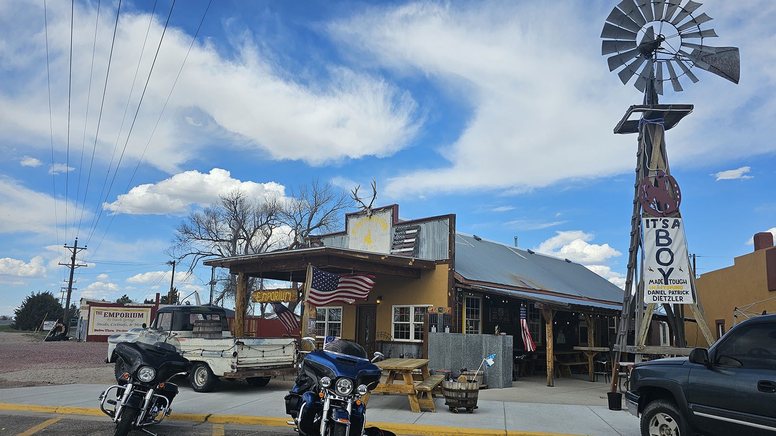 Outside The Emporium in Hawk Springs.