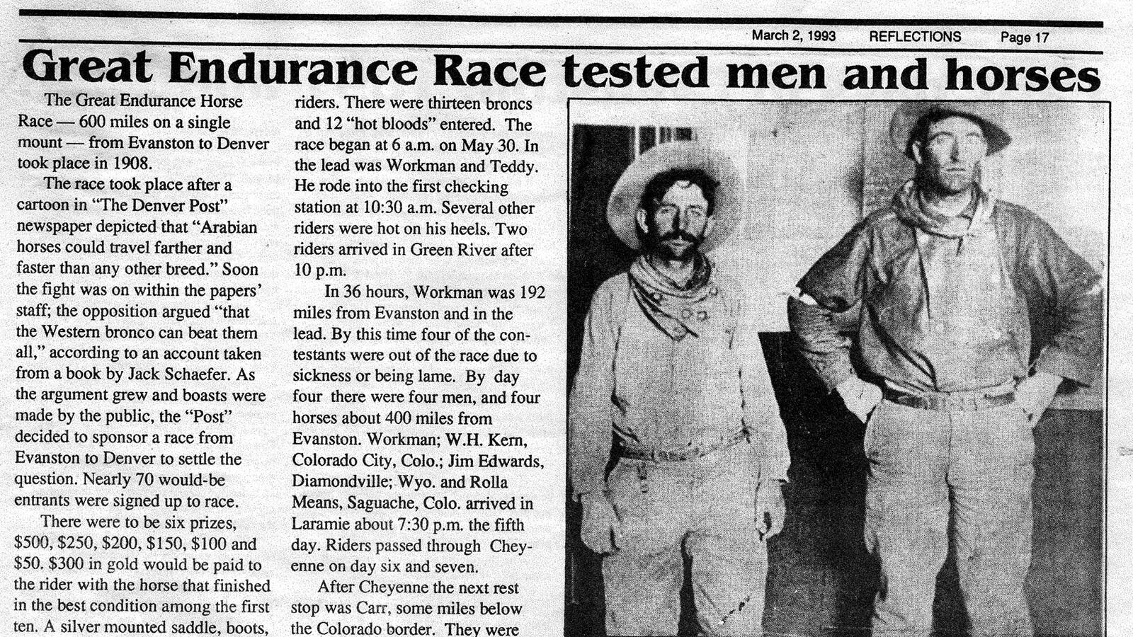 A newspaper article on file at the Uinta County Museum in Evanston, Wyoming, shows the winners of the race. Both were declared to be the winners.