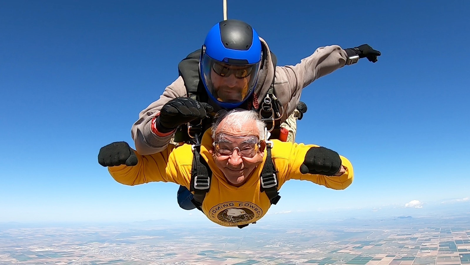 Ernie Herrera makes his first skydiving jump.