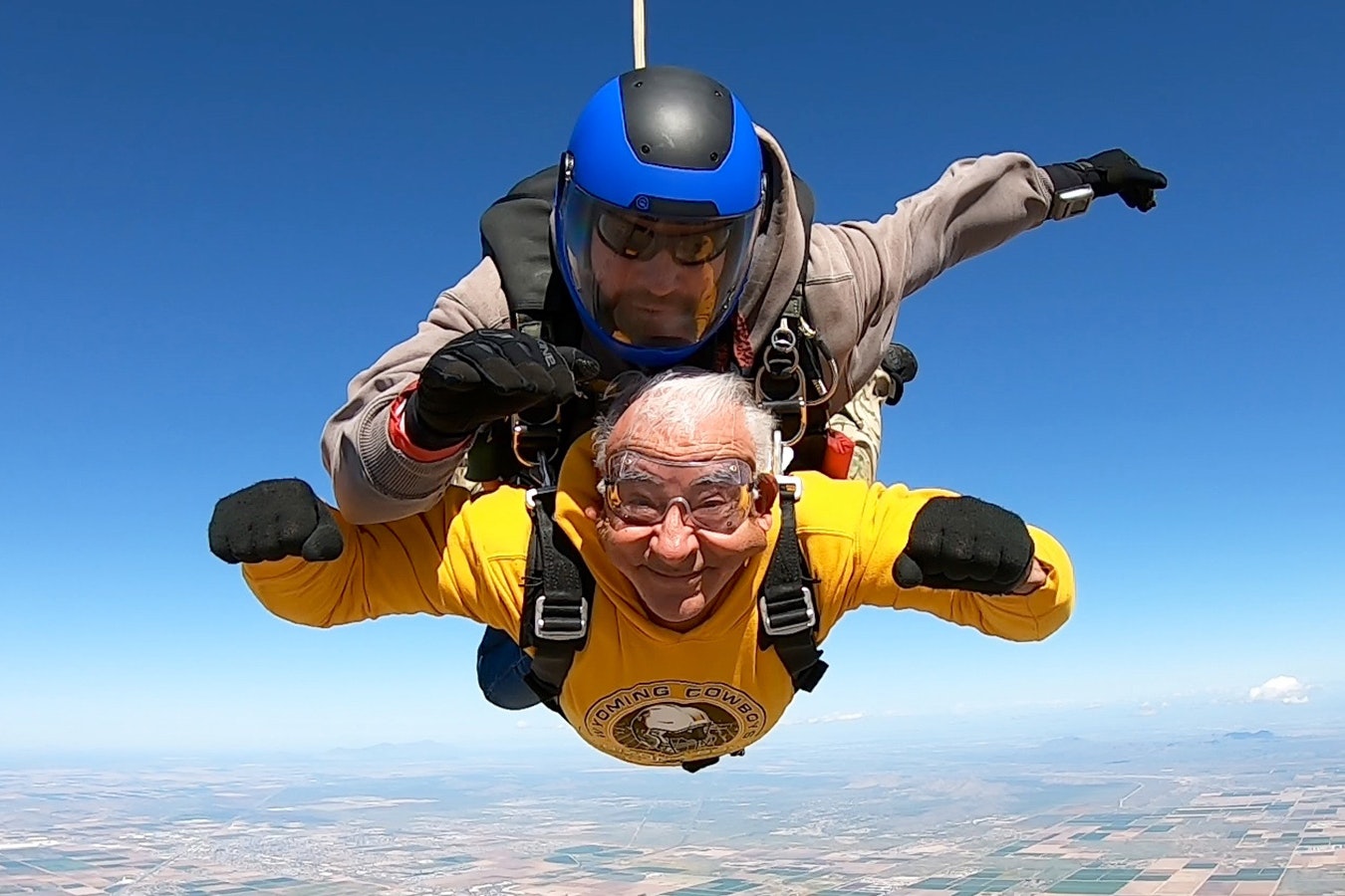 Ernie Herrera makes his first skydiving jump.