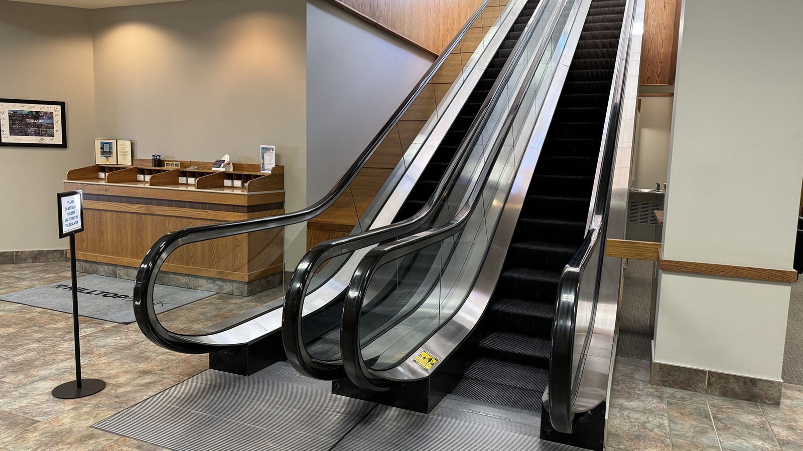 The escalators in the main branch of Hilltop Bank in Casper.