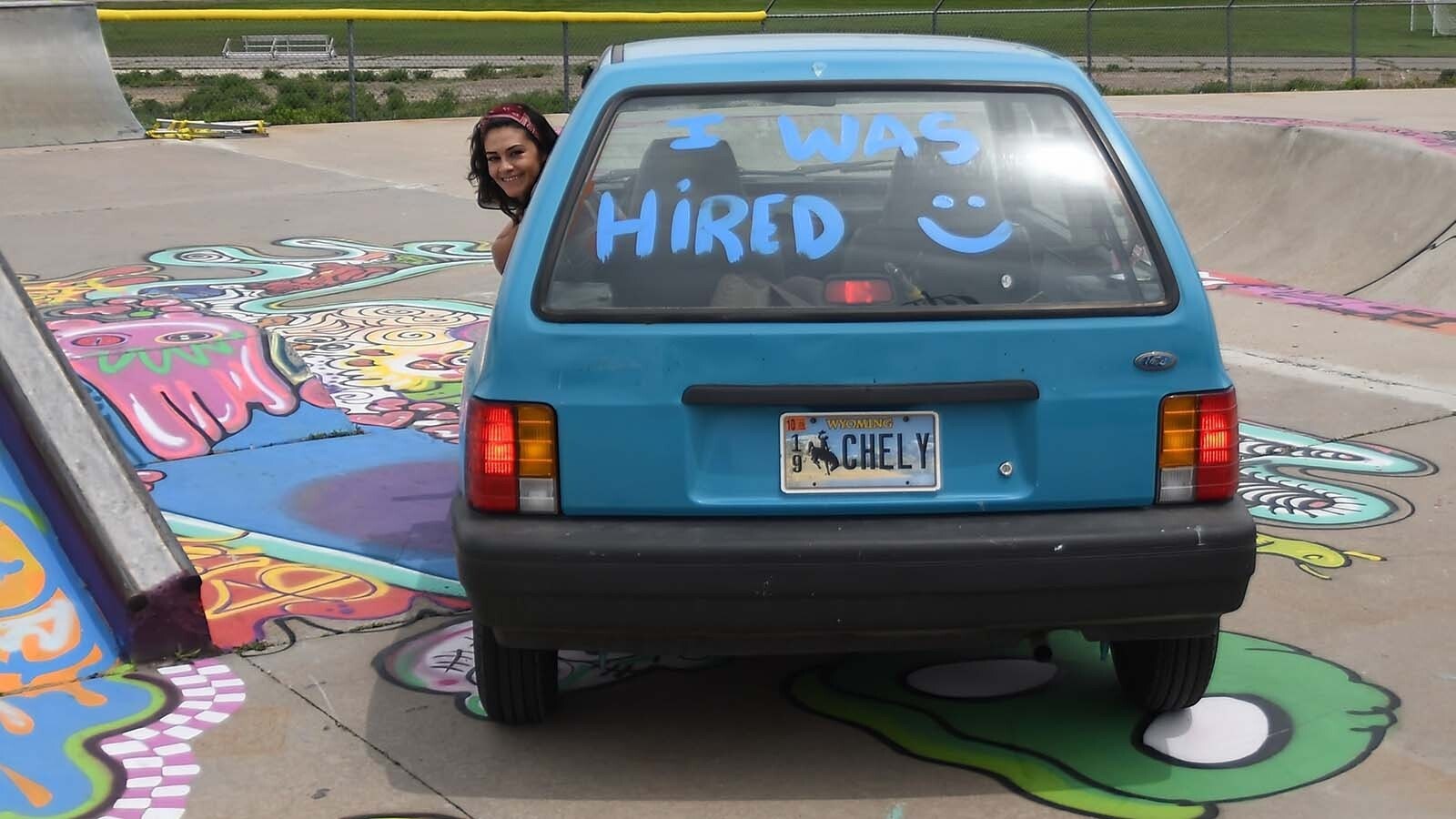 After a couple of run-ins with local law enforcement, Evanston artist Michelle ‘Chely’ Gomez decided to use her 1990 Ford Festiva (nicknamed ‘Lola’) to spread the word that she’d been hired to paint the skate park.