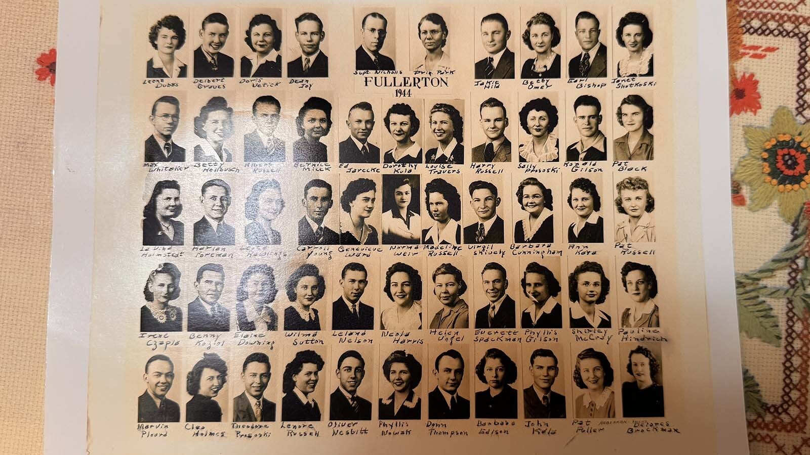 Everett Spackman's yearbook from his senior year of high school in 1944. He's fourth from the right in the second to bottom row.