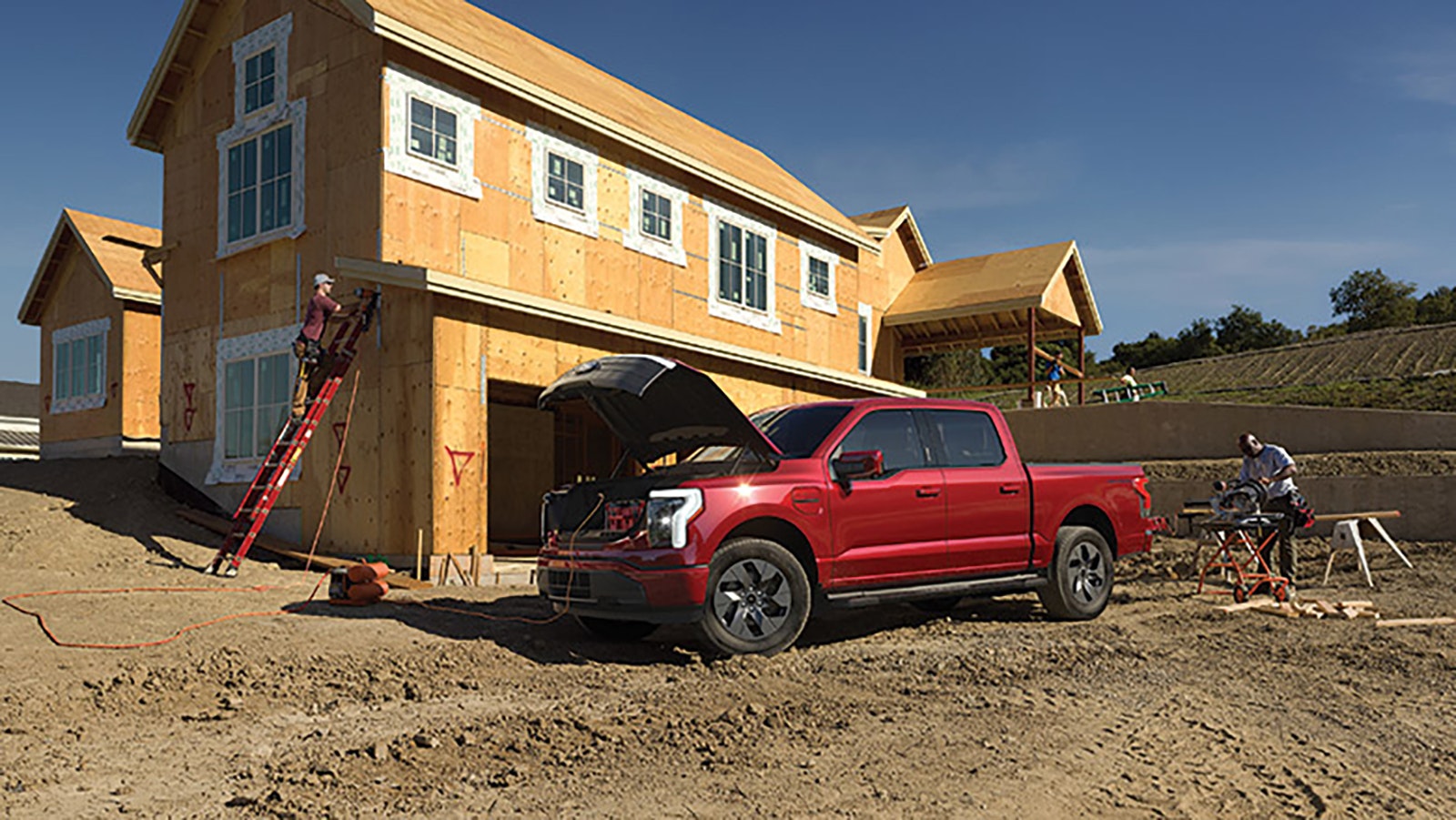The Ford F-150 Lightning electric truck can be used as a power source at job sites.