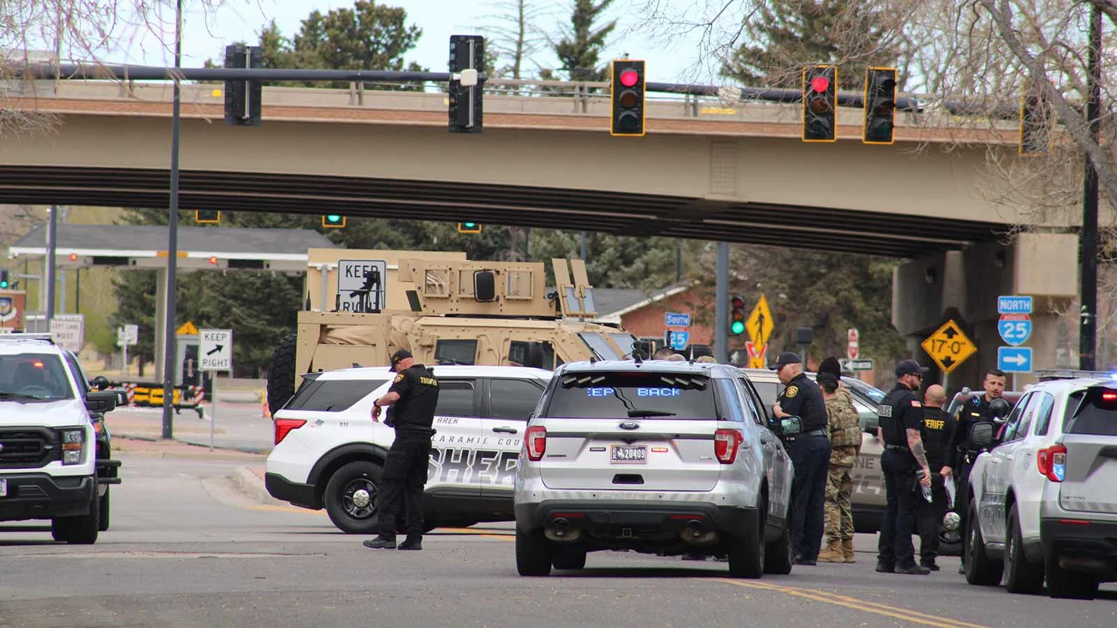 A suspicious package left near Gate 1 at F.E. Warren Air Force Base on Thursday, April 16, 2026, prompted an evacuation of nearby homes and the Wyoming State Capitol. “They came in and whispered in the governor’s ear,” then cleared the building.