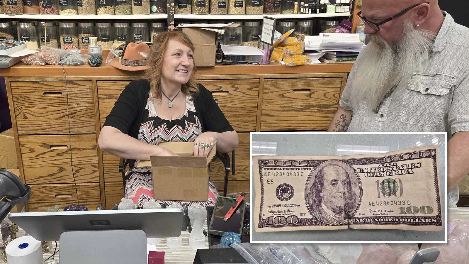 Patricia Miller, with her husband Tim, unpacked new merchandise at the Twinkle, Twinkle Little Store at the Frontier Mall. Patricia recently had a customer try to pass of a counterfeit $100 bill.