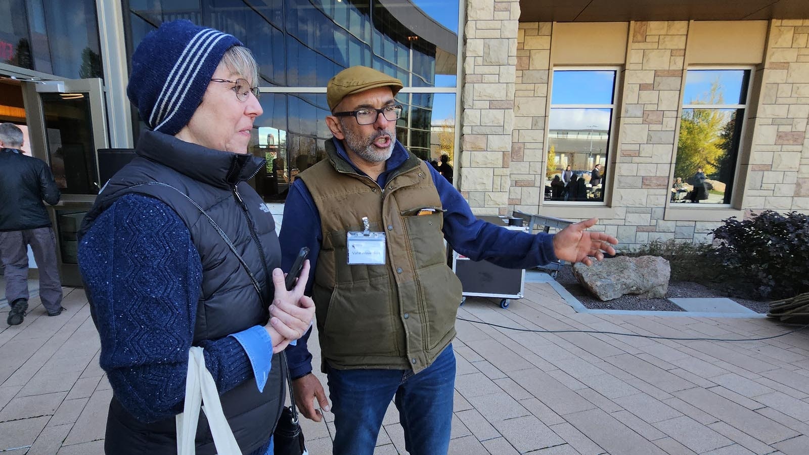 Vahé Alaverdian talks to someone about his birds, right before a presentation on them.