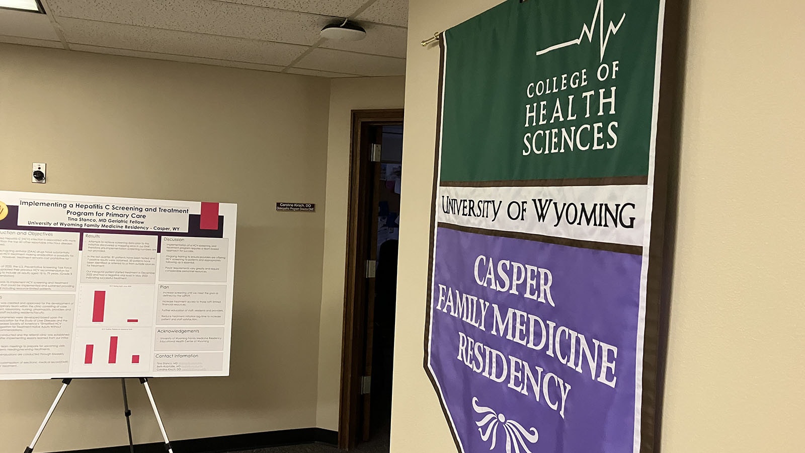 Family Medicine Residency residents work on quality measures as shown by the poster on hepatitis screening and treatment at left.