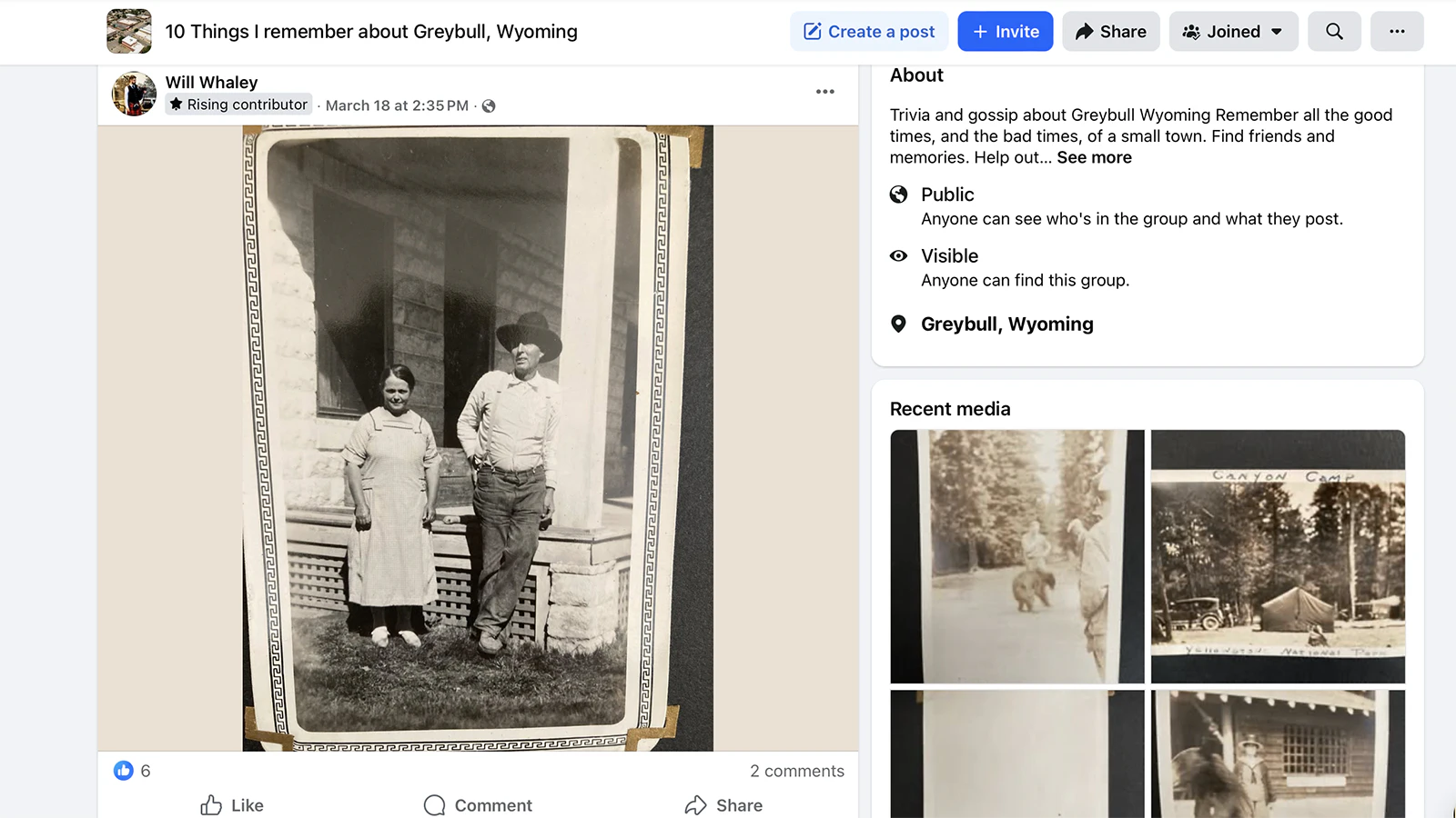 Will Whaley of New York posted an old family photo of unknown relatives in Shell, Wyoming on the “10 Things I Remember About Greybull” Facebook page and within a day, the relatives were identified as his great-grandfather’s aunt and uncle. Whaley was also reconnected with lost family members in Wyoming and is discovering family stories about his pioneer roots in the Cowboy State.