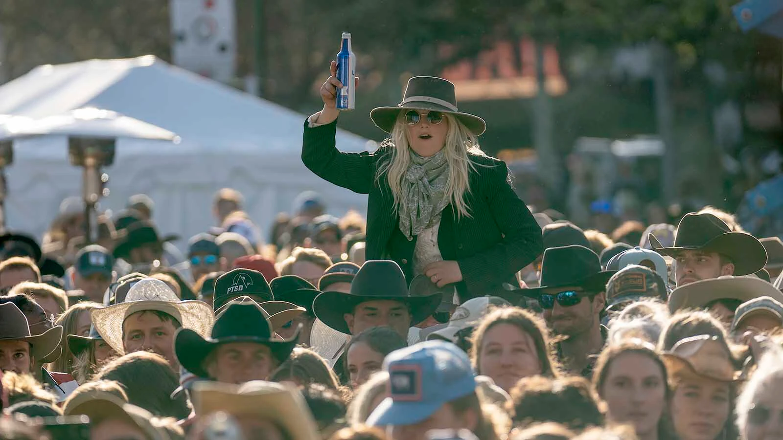 Country music fans pack the Million Dollar Music fest at The Cowboy in Jackson, Wyoming.