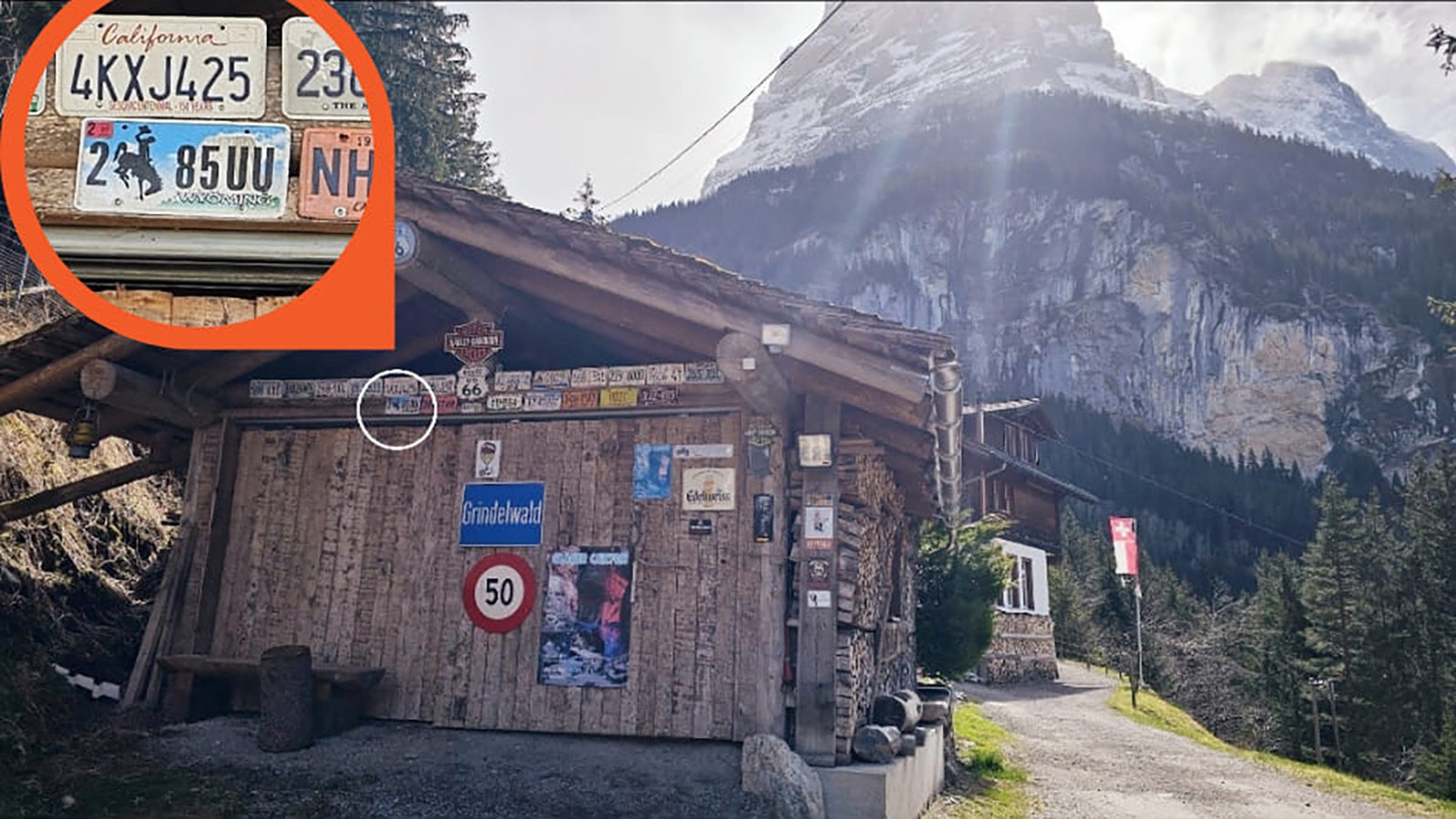 This photo shared on Facebook by Cheyenne resident Monica Taylor Lee shows a Wyoming license plate from Laramie County on the outside wall of a seasonal restaurant in the Swiss Alps.