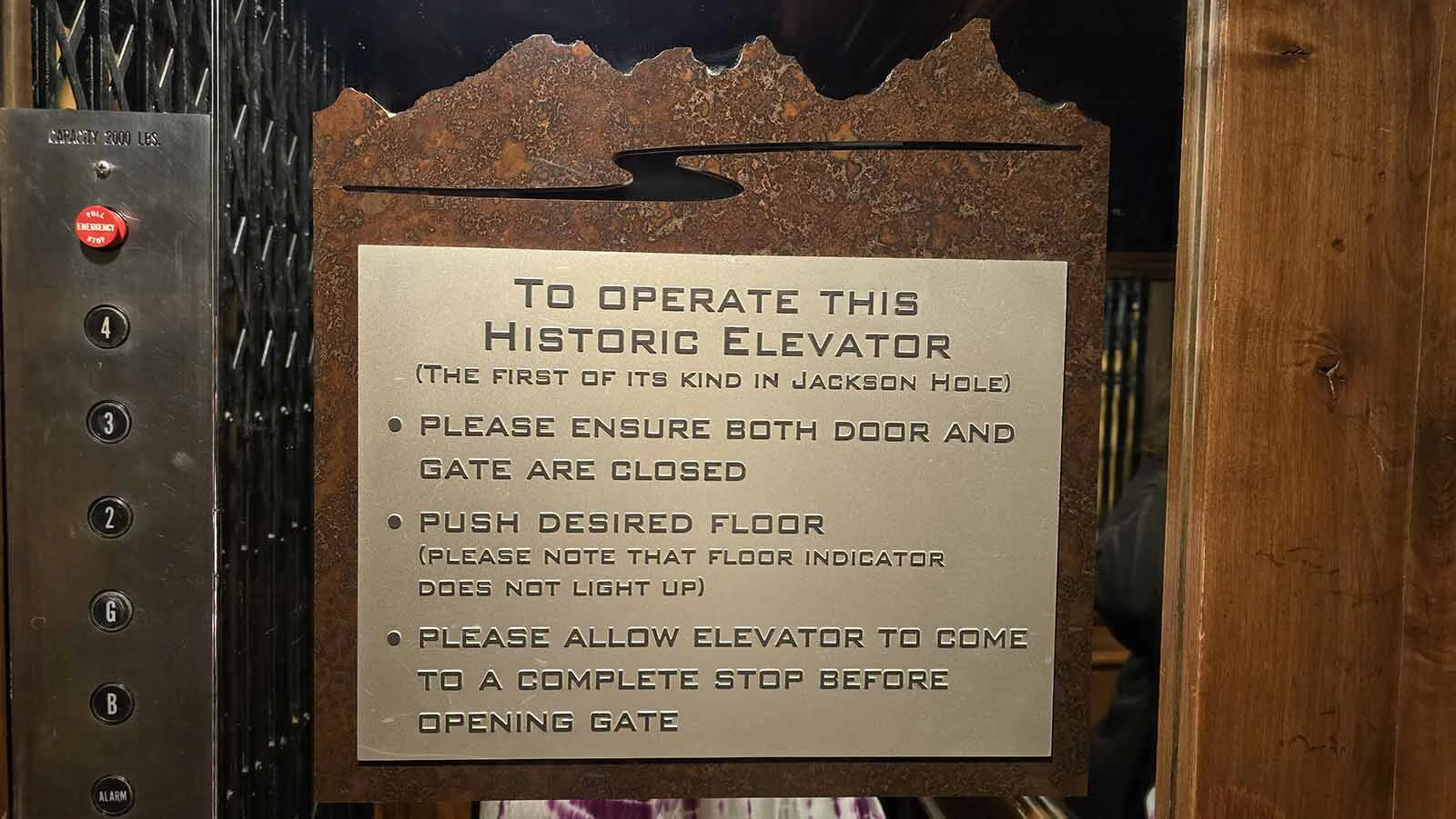 The historic elevator at Faraway Jackson Hole has been preserved. It comes with relatively simple working instructions and is surprisingly smooth and quiet.