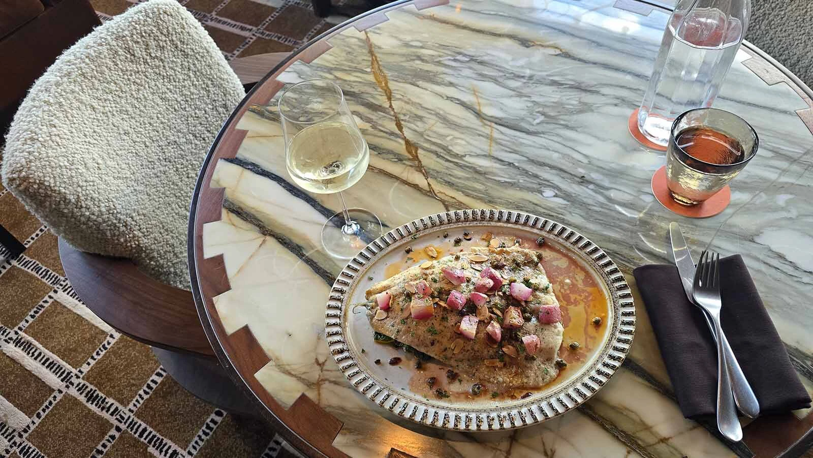 The trout recipe at Sure Hand is among lighter fare available on the menu at Faraway Jackson Hole’s all-day restaurant.