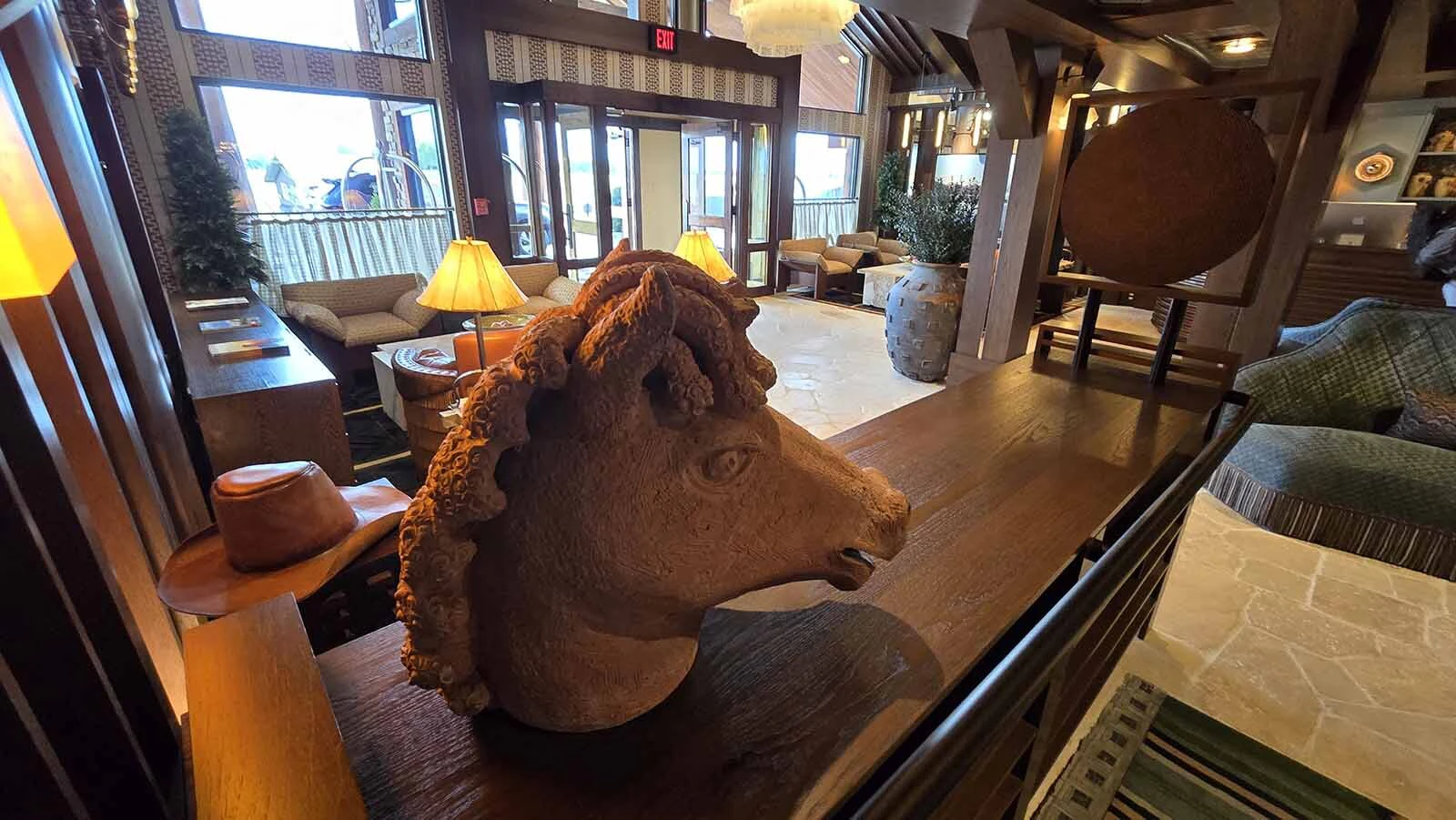 A sculpture of a horse head looks out on the lobby just in front of Faraway’s all-day restaurant, Sure Hand. That’s also the name of the fictional Hattie Quinn’s trusty horse.
